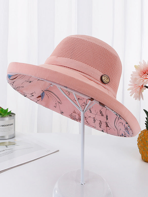 Hollow Lace-Up Printed Split-Joint Sun Hat