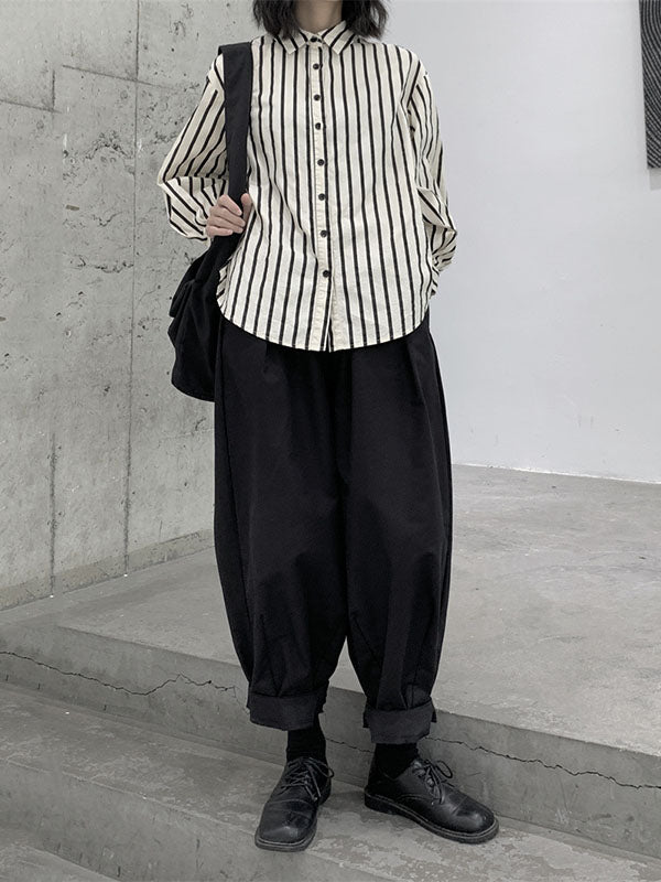 Harem Pants Loose Elasticity High-Waisted Pleated Solid Color Split-Joint Pants Trousers