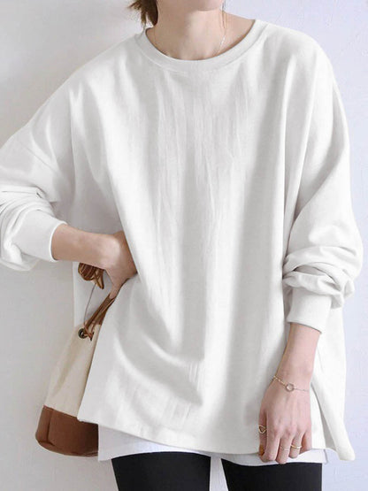Long Sleeves Loose Solid Color Sweatshirt Tops