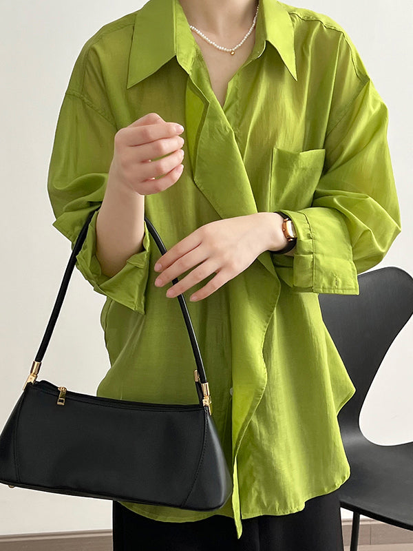 Irregular Clipping Long Sleeves Solid Color Lapel Blouses&Shirts Tops