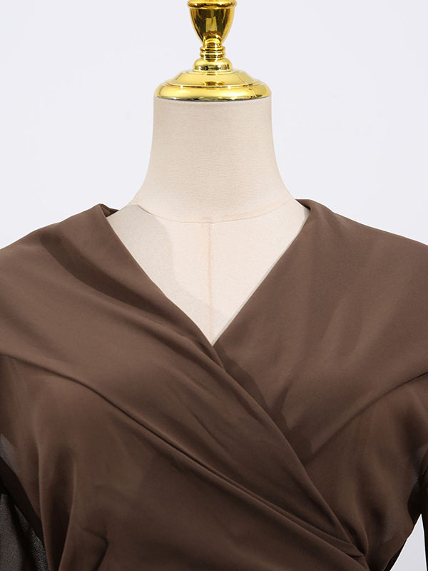 Long Sleeves Loose Pleated See-Through Solid Color Tied Waist Hooded Blouses&Shirts Tops