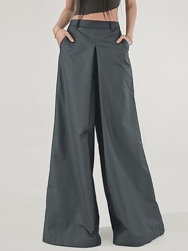 High Waisted Loose Solid Color Split-Joint Pants Trousers