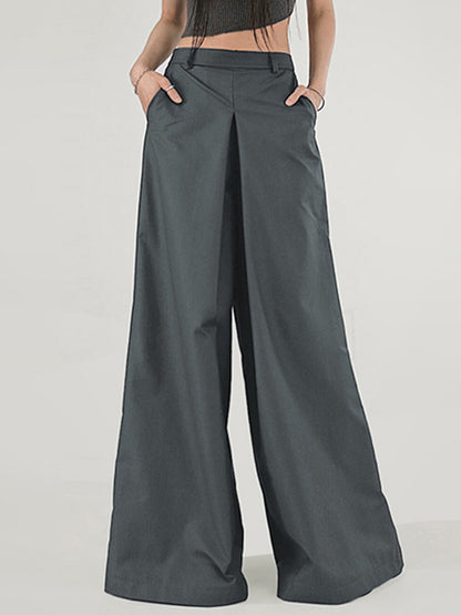 High Waisted Loose Solid Color Split-Joint Pants Trousers