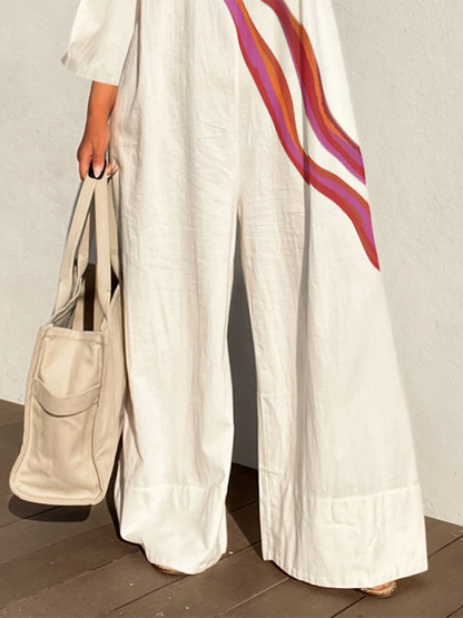 Long Sleeves Loose Striped Jumpsuits