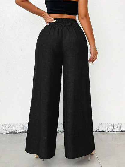High Waisted Loose Elasticity Solid Color Pants Trousers