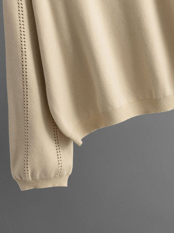 Loose Puff Sleeves Hollow Solid Color Sweater + Elasticity Skirt Two Pieces Set