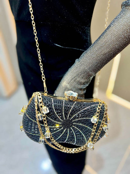 Chains Geometric Lock Rhine Stones Shiny Evening Bags & Clutches Mini Bags