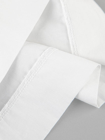 Elasticated Waist High Waisted Pleated Solid Color Split-Joint Tied Waist Round-Neck Blouses&Shirts Tops