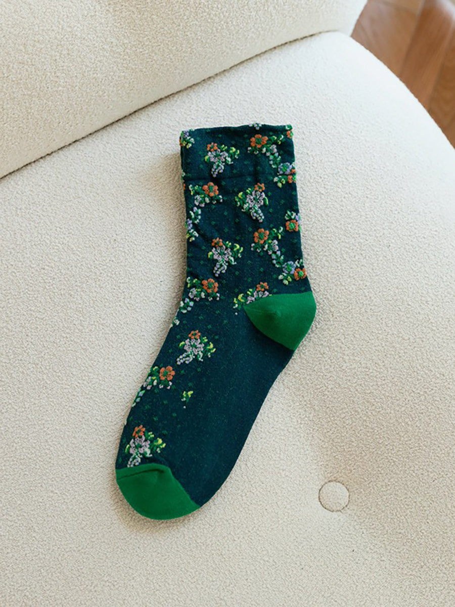 5 Pairs Spring Autumn National Vintage Artsy Jacquard Socks