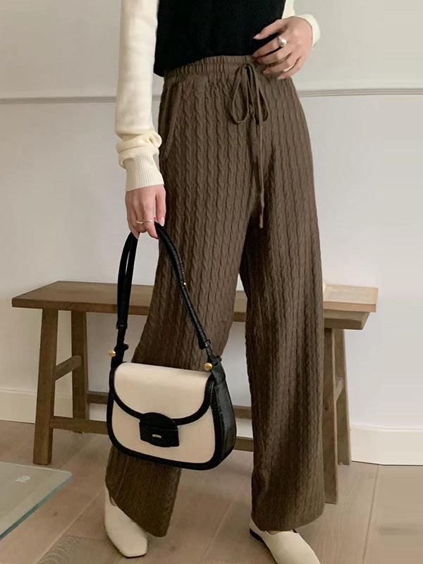 High Waisted Loose Drawstring Tied Waist Pants Trousers