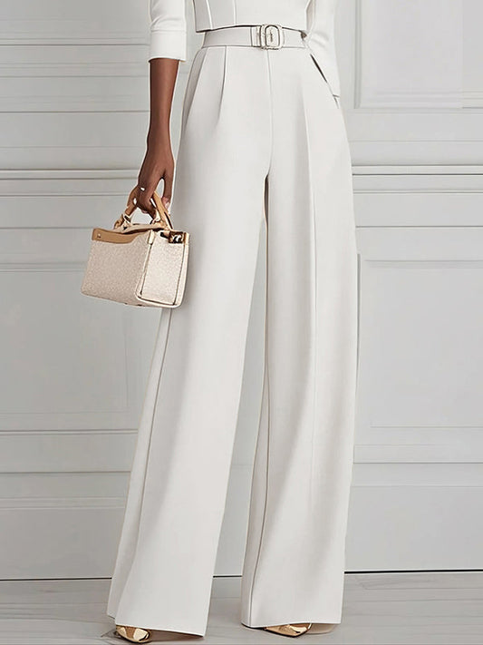 High Waisted Straight Leg Pleated Solid Color Split-Joint Pants Trousers