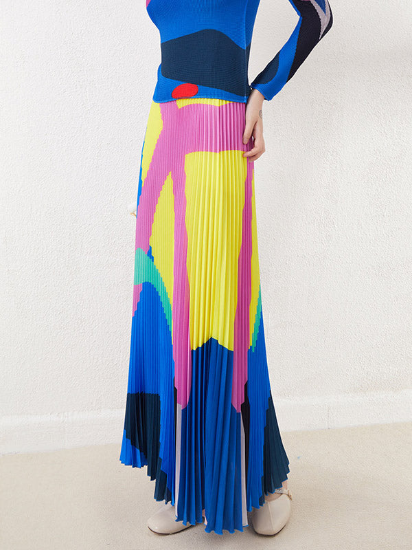 A-Line Loose Contrast Color Pleated Skirts Bottoms
