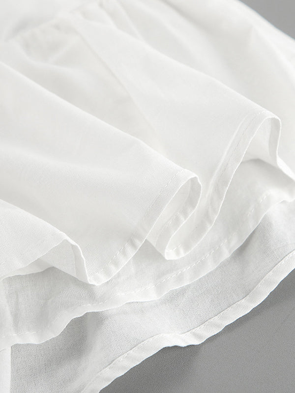 Solid Color Puff Sleeves Split-Joint Stand Collar Blouses + Pleated High Waisted Skirts Two Pieces Set