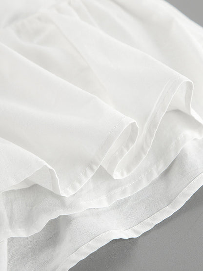 Solid Color Puff Sleeves Split-Joint Stand Collar Blouses + Pleated High Waisted Skirts Two Pieces Set