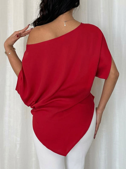 Batwing Sleeves Loose Asymmetric Knot Solid Color One-Shoulder Blouses&Shirts Tops
