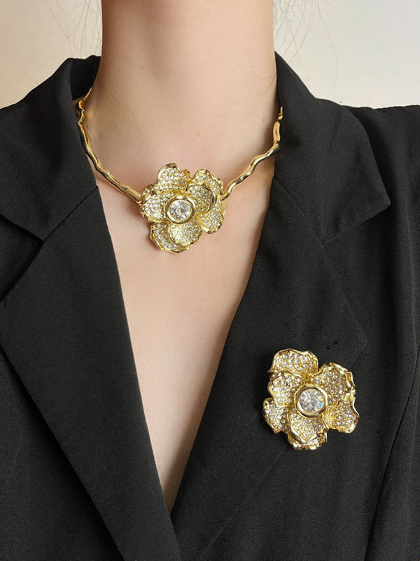 Flower Shape Geometric Rhine Stones Necklaces Accessories