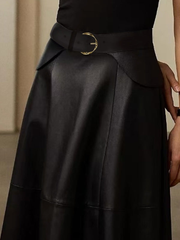 A-Line High Waisted Belted Buttoned Solid Color Split-Joint Zipper Skirts Bottoms