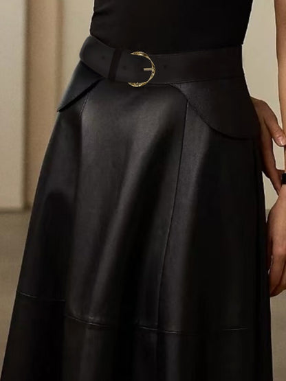 A-Line High Waisted Belted Buttoned Solid Color Split-Joint Zipper Skirts Bottoms