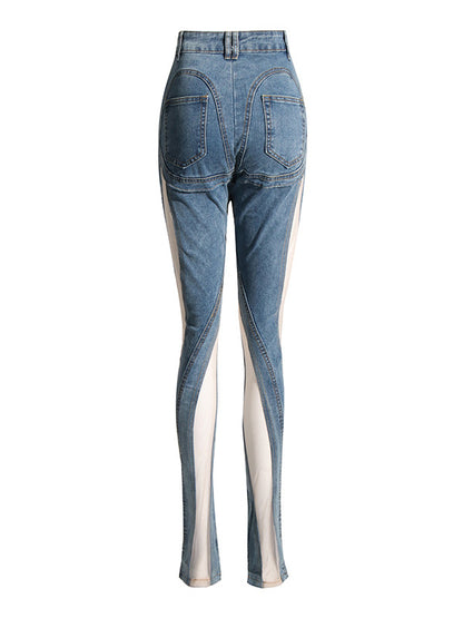 High Waisted Gauze Split-Joint Split-Side Jean Pants Bottoms