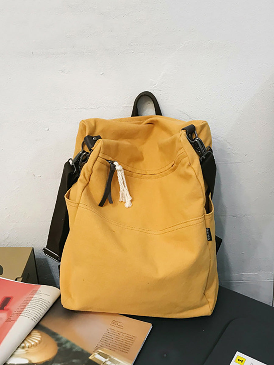 Casua Pure Color Large Capacity Square Canvas Backpack