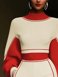 Long Sleeves Loose Striped High Neck T-Shirts Tops