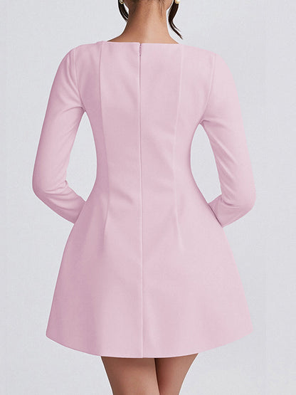 A-Line Bodycon Solid Color Zipper Square-Neck Mini Dresses