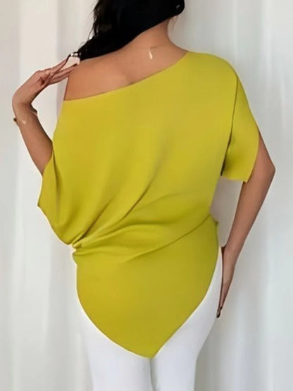 Batwing Sleeves Loose Asymmetric Knot Solid Color One-Shoulder Blouses&Shirts Tops