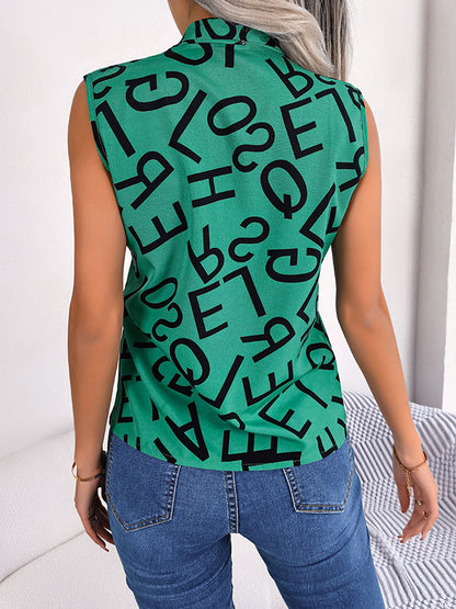Sleeveless Printed V-Neck Vest Top