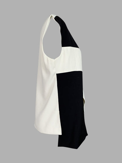 Loose Sleeveless Asymmetric Contrast Color V-Neck Vest Top