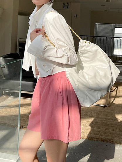 Lapel False Two Buttoned Pockets Solid Color Inner Shirts   Outerwear Blouses&Shirts Tops
