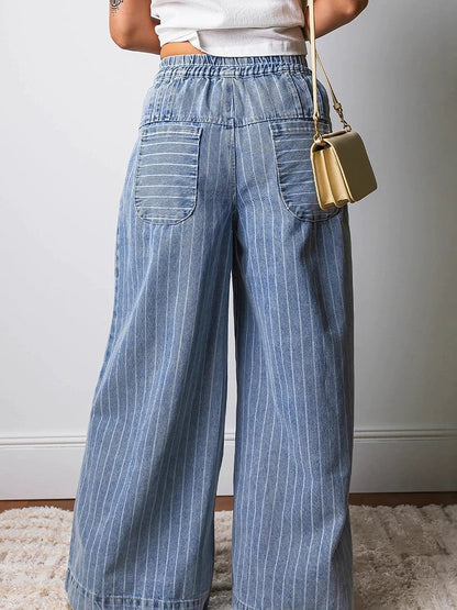 High Waisted Loose Drawstring Elasticity Pockets Jean Pants Bottoms
