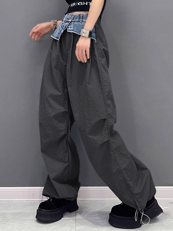 Loose Wide Leg Drawstring Elasticity Split-Joint Cargo Pants Trousers