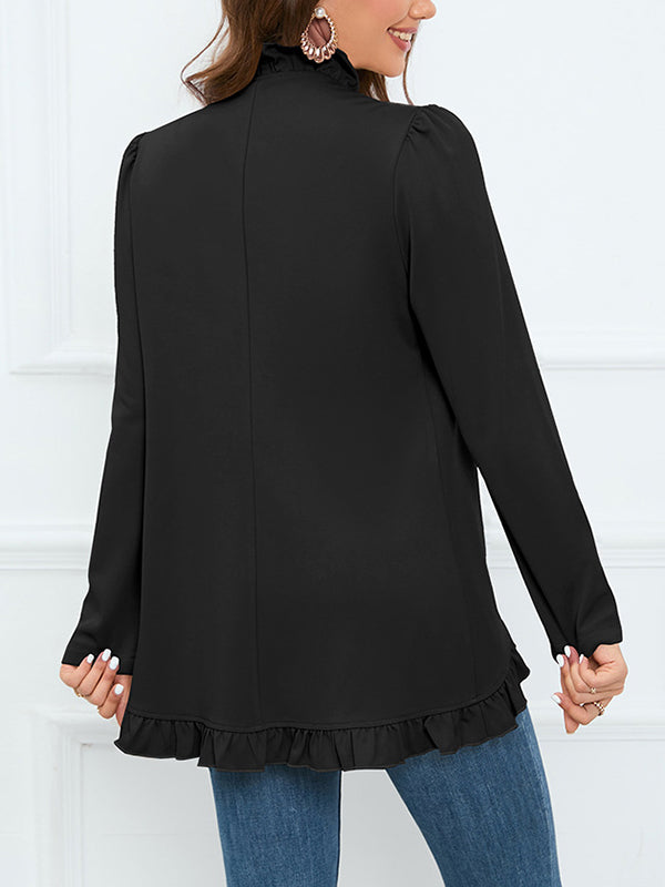 Long Sleeves Loose Buttoned Ruffled Collarless Outerwear