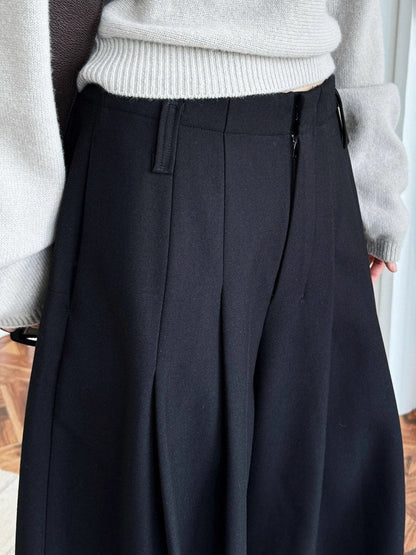 Loose Wide Leg Buttoned Pleated Pockets Solid Color Zipper Suit Pants