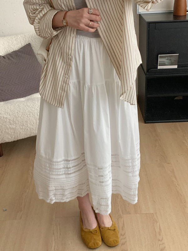 A-Line High Waisted Hollow Solid Color Split-Joint Skirts