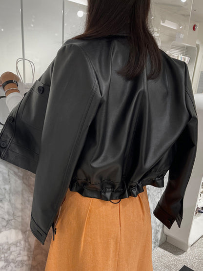 Long Sleeves Buttoned Pockets Lapel Jackets Outerwear