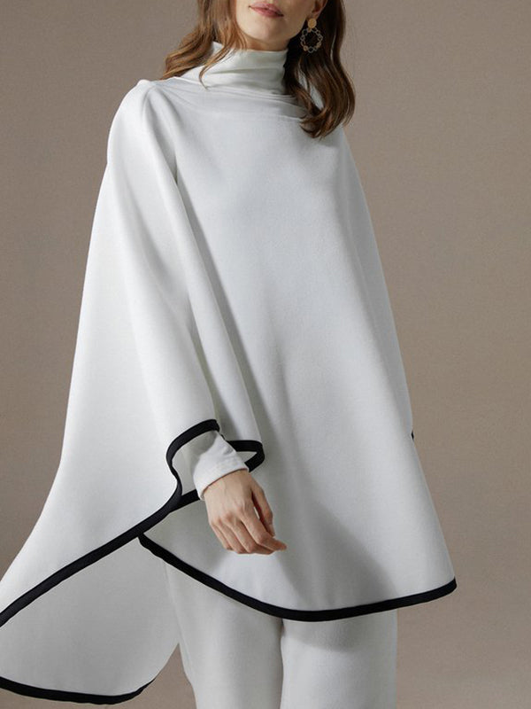 Batwing Sleeves High-low Contrast Color High Neck Cape Outerwear