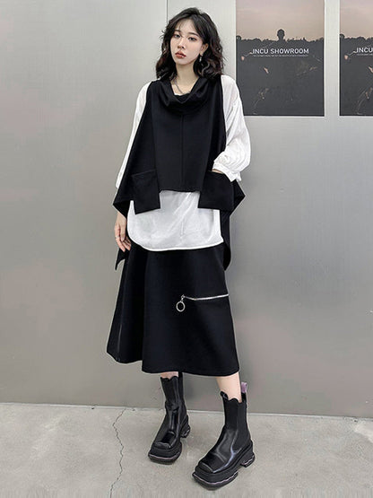 Irregularity Loose Pockets Solid Color Heaps Collar T-Shirts Vest Top