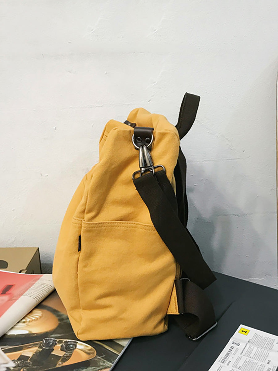 Casua Pure Color Large Capacity Square Canvas Backpack