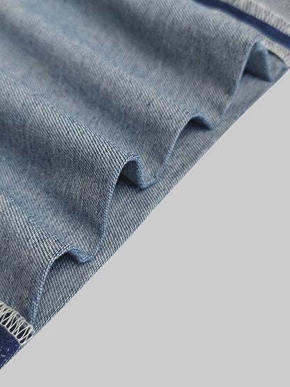 High Waisted Wide Leg Contrast Color Pockets Jean Pants Bottoms