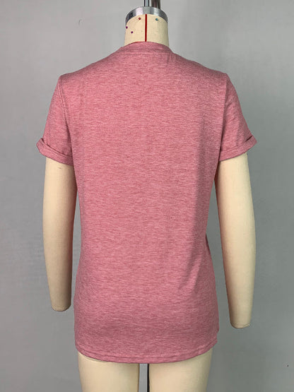 Short Sleeves Solid Color Round-Neck T-Shirts Tops
