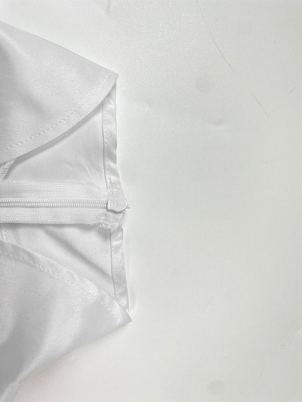 Half Sleeves Loose Elasticity Printed Split-Front Stand Collar Maxi Dresses