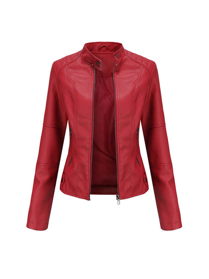 Long Sleeves Plus Size Buttoned Pockets Zipper Stand Collar Jackets Outerwear