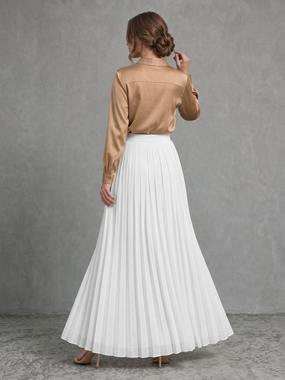 Solid Color Pleated High Waisted A-line Skirts Bottoms