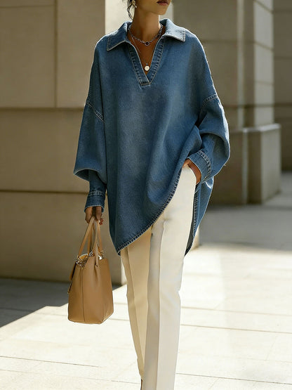 Long Sleeves Loose Buttoned Solid Color Lapel Blouses&Shirts Tops