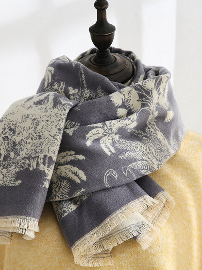 Contrast Color Floral Tasseled Shawl&Scarf