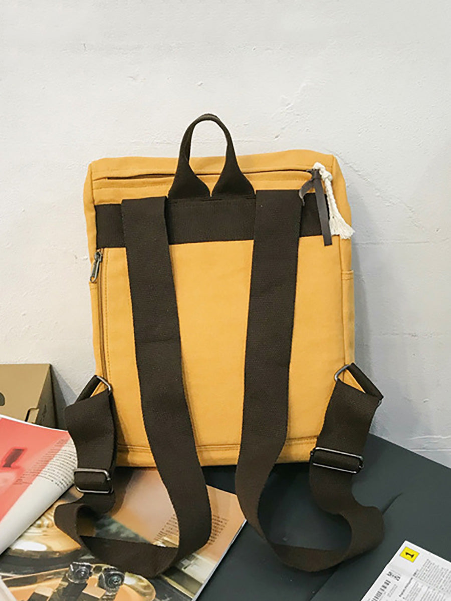 Casua Pure Color Large Capacity Square Canvas Backpack