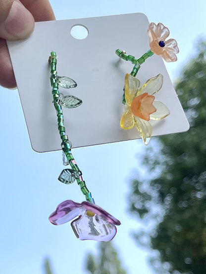 Asymmetric Flower Shape Geometric Drop Earrings