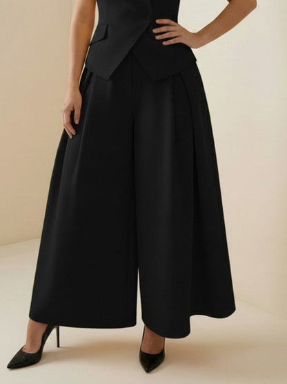 High Waisted Loose Pleated Solid Color Split-Joint Pants