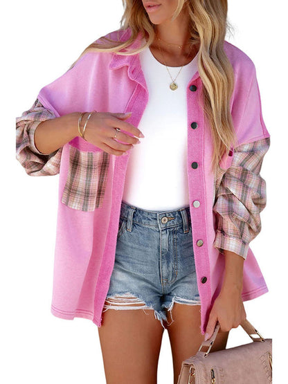 High-Low Long Sleeves Buttoned Plaid Pockets Split-Joint Lapel Jackets Outerwear